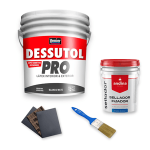 COMBO PINTURA LÁTEX INTERIOR / EXTERIOR DESSUTOL PRO + ACCESORIOS